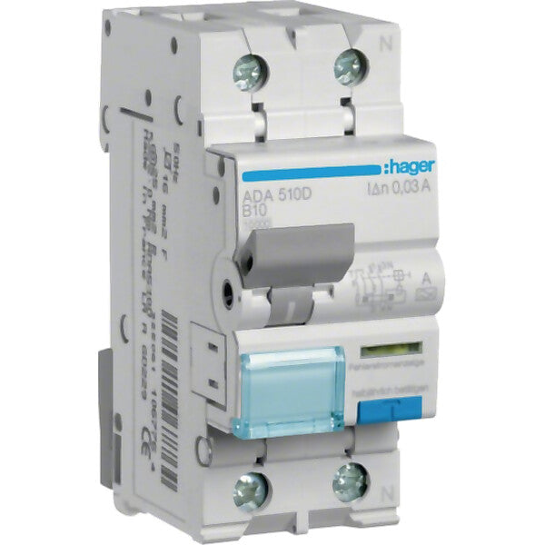 Hager FI/LS-Schalter 1P+N 10kA B-10A 30mA ADA510D